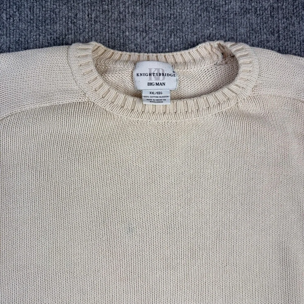 Knightsbridge Sweater Mens 2XL Beige Crewneck Cotton Knit Pullover Big Man